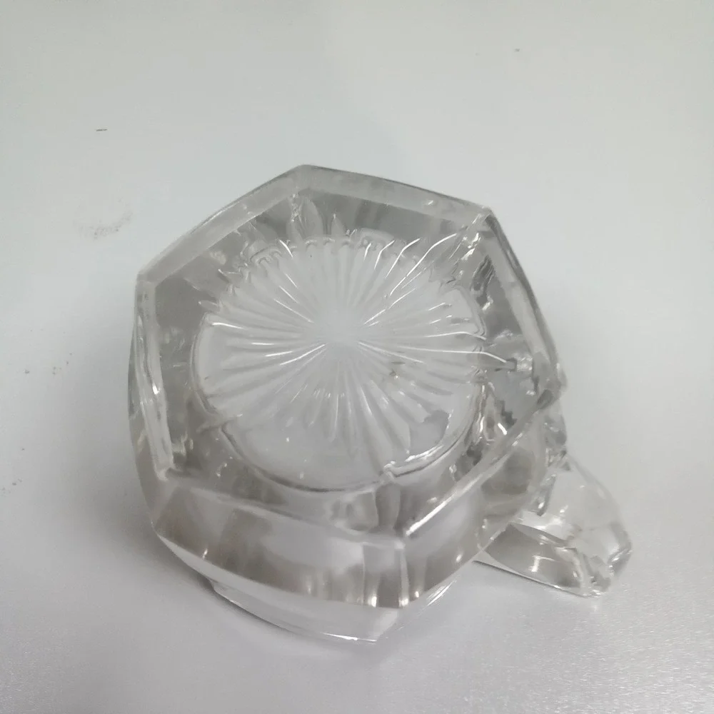 Vintage Clear Paneled Glass Creamer Pitcher Hexagon‎ Sunburst Base 3 inch